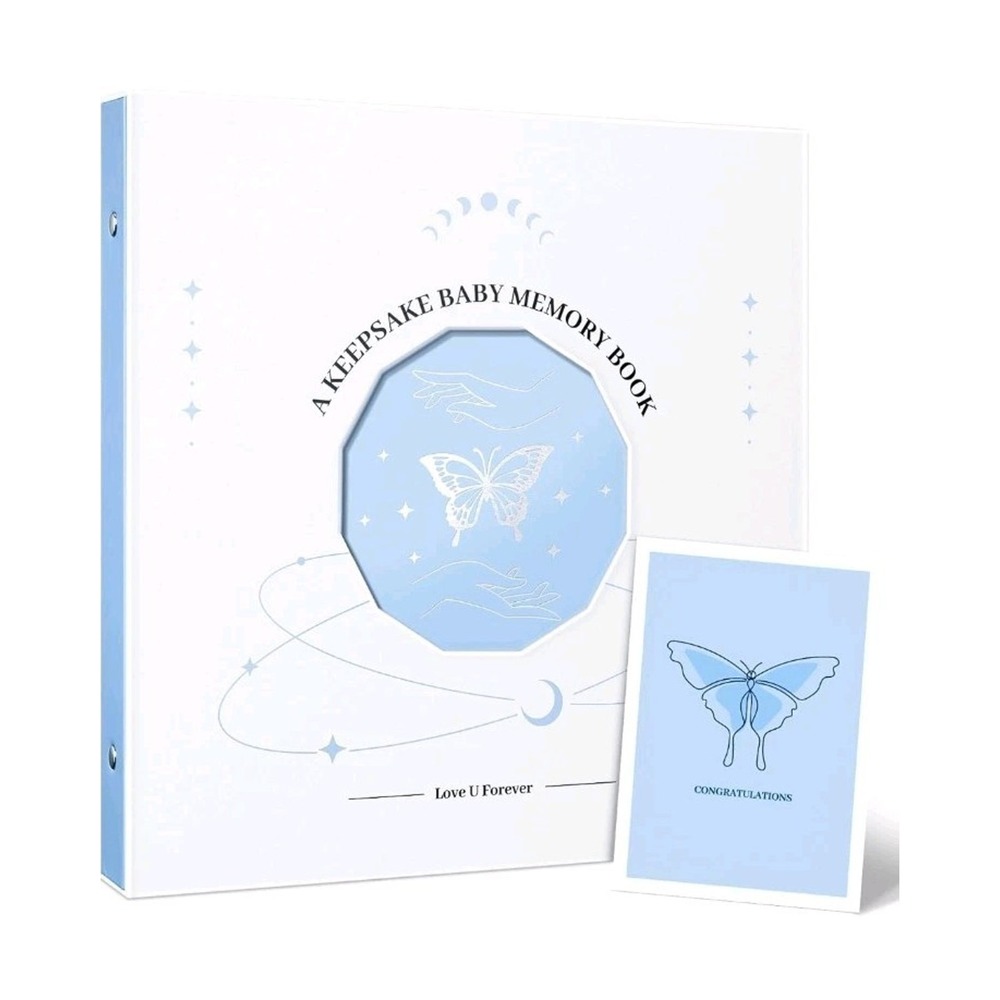 Keepsake Baby Memory Book Gender Neutral Silver Foil Butterfly Photo Album S23